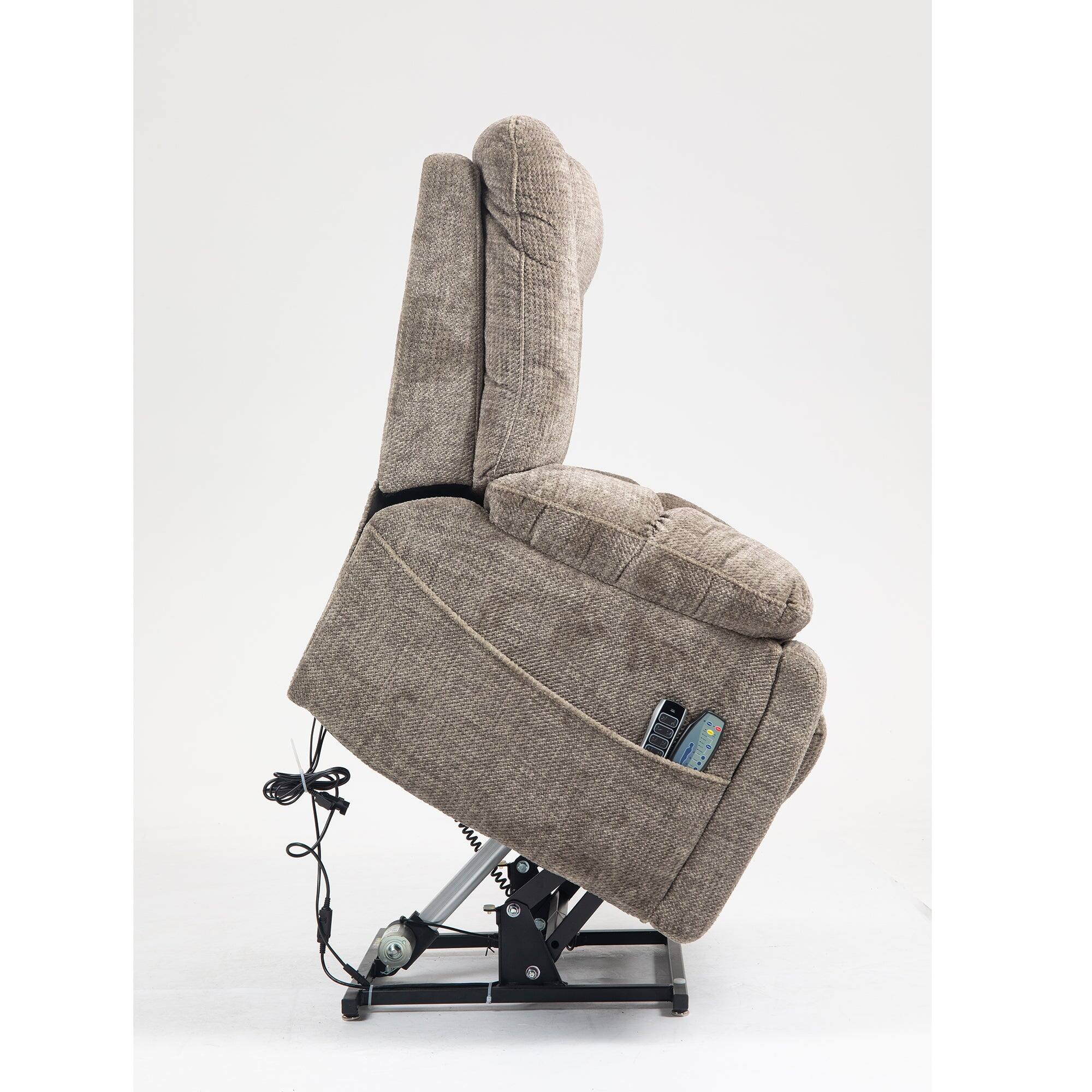 Alt View 1. Boyel Living - Power Lift Recliner for Big and Tall Seniors 4 OKIN Motors 180° Lay Flat Heat Massage Adjustable Headrest Lumbar - taupe.