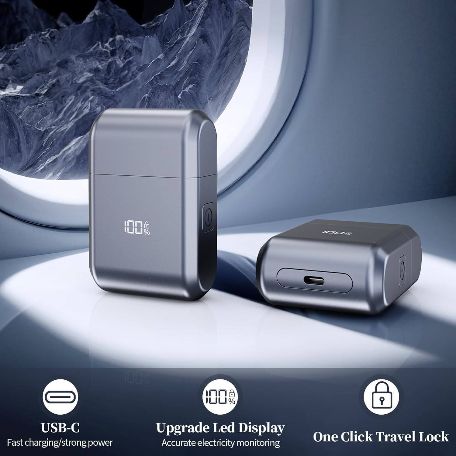 100% USB-C Fast charging/strong power  
Upgrade Led Display Accurate electricity monitoring  
One Click Travel Lock