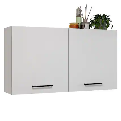 Front. Madesa - Madesa Bathroom Wall Cabinet with 2 Doors and Shelves Unit for Bathroom Organization and Decluttering – White - White.