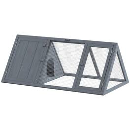 Pawhut - Hutch, Wooden Guinea Pig Hutch with Run and Doors, Outdoor Triangle Bunny House for Rabbits - Gray
