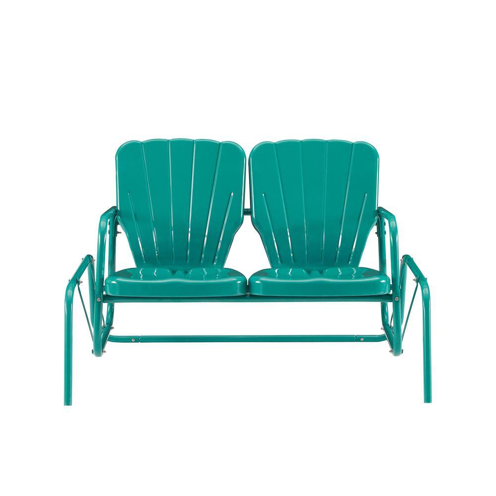 Alt View 1. Crosley Furniture - Ridgeland Retro Outdoor Loveseat Glider - Turquoise Gloss.