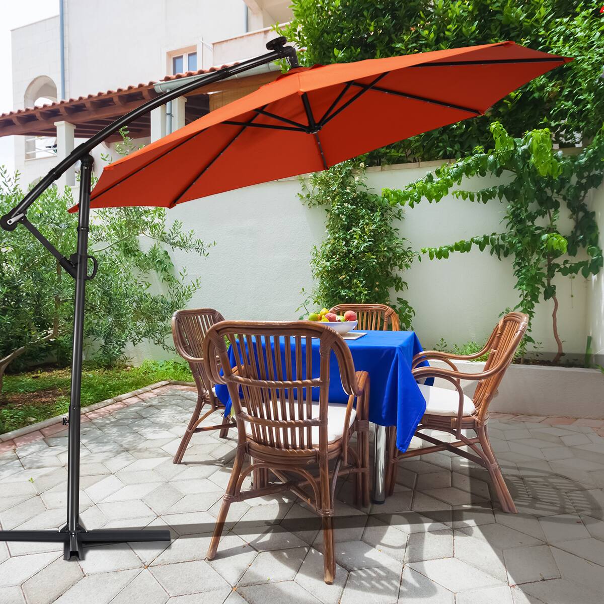 Alt View 5. Costway - 10FT Patio Offset Umbrella Solar LED 360degrees Rotation - Orange.