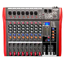 5 CORE - Audio Mixer 8 Channel DJ Soundboard USB Interface Bluetooth Mixing Console w Repeat Delay +48V