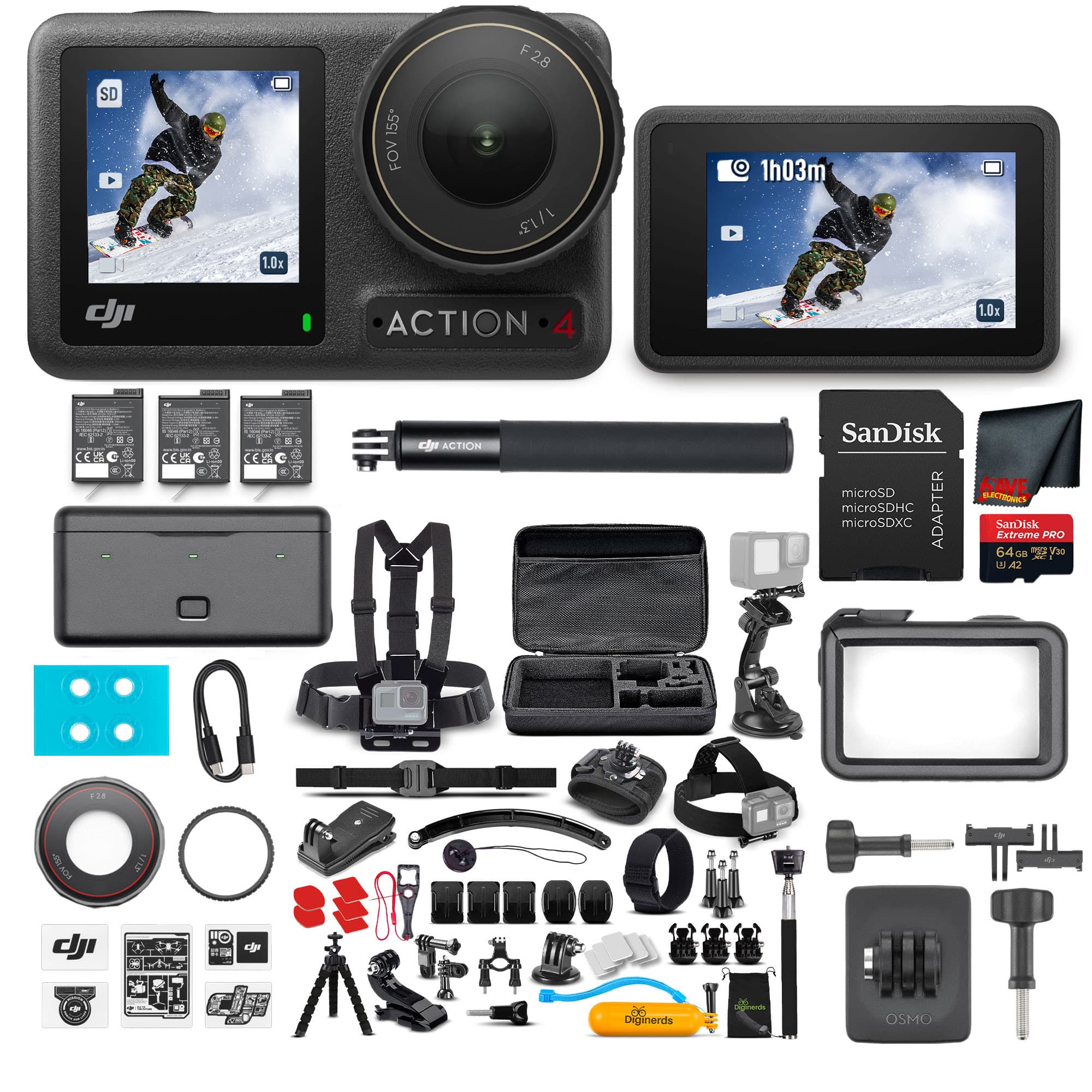 DJI - Osmo Action 4 Camera Adventure Combo - WaterProof Action Camera With 50-In-1 Action Kit