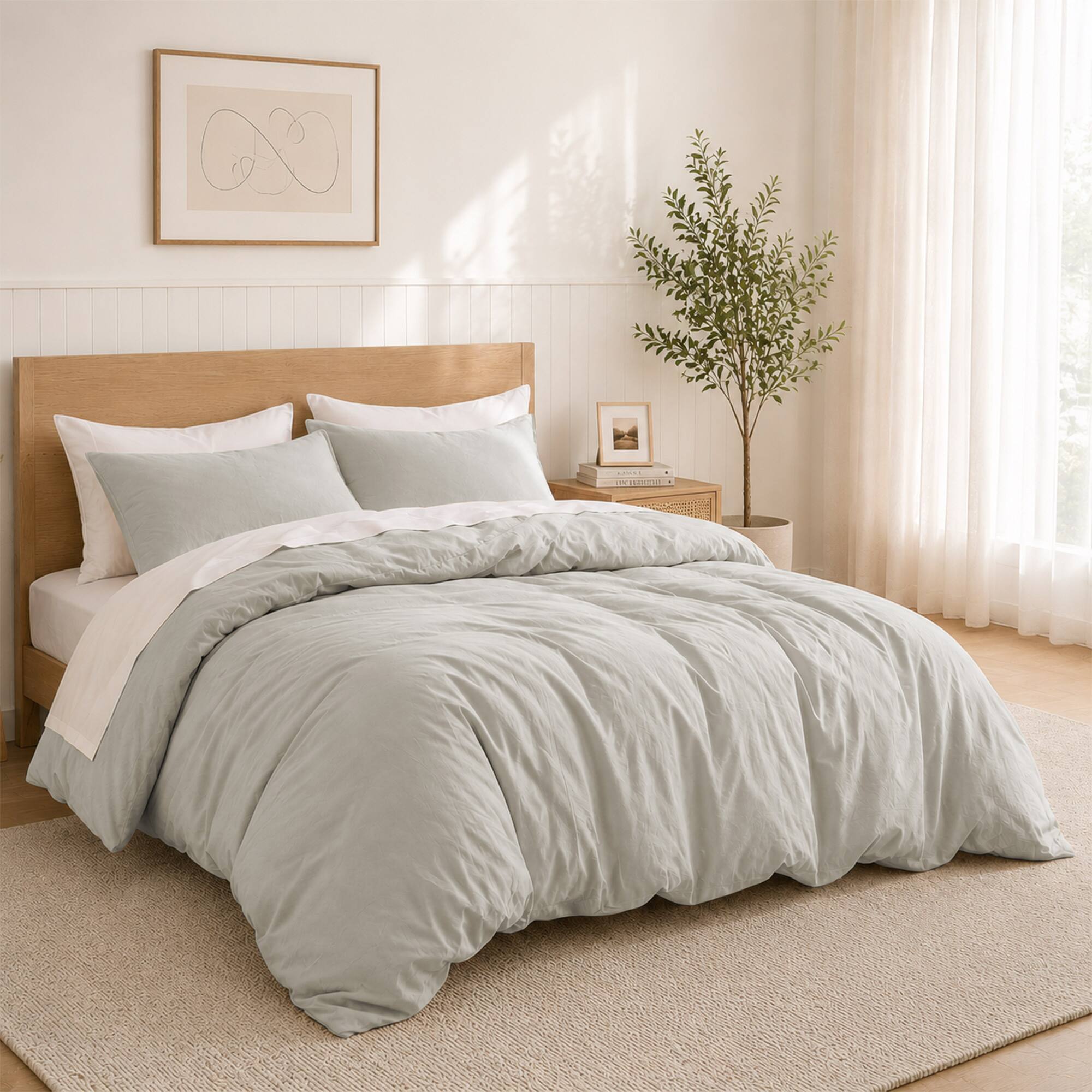 Angle. Peace Nest - Peace Nest All Season 100% Cotton Soft and Breathable Duvet Cover Set, Khaki, Full/Queen - Khaki.