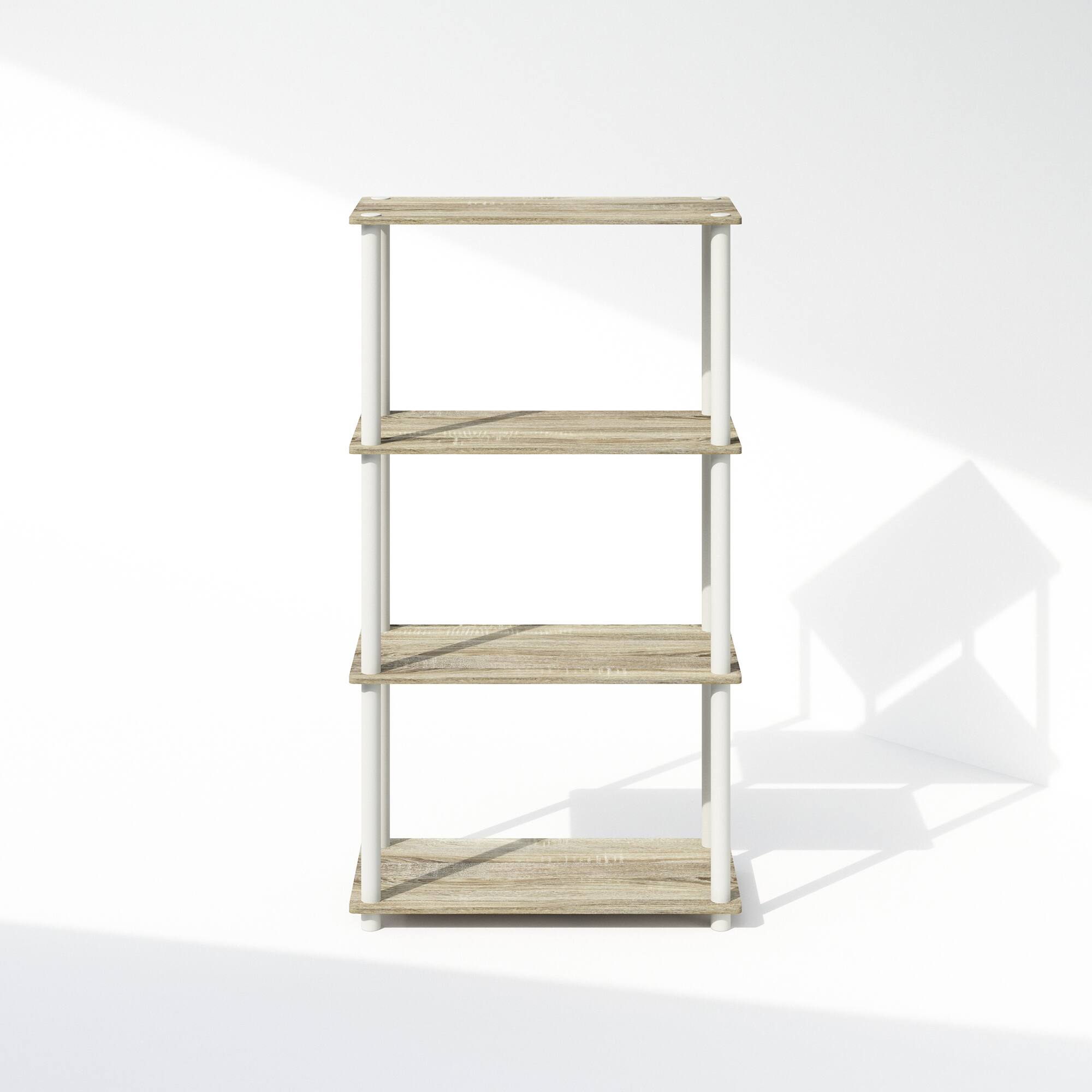 Alt View 1. Furinno - Turn-N-Tube 4-Tier Multipurpose Shelf Display Rack, Shelving Unit, Bookcase - Sonoma Oak/White.