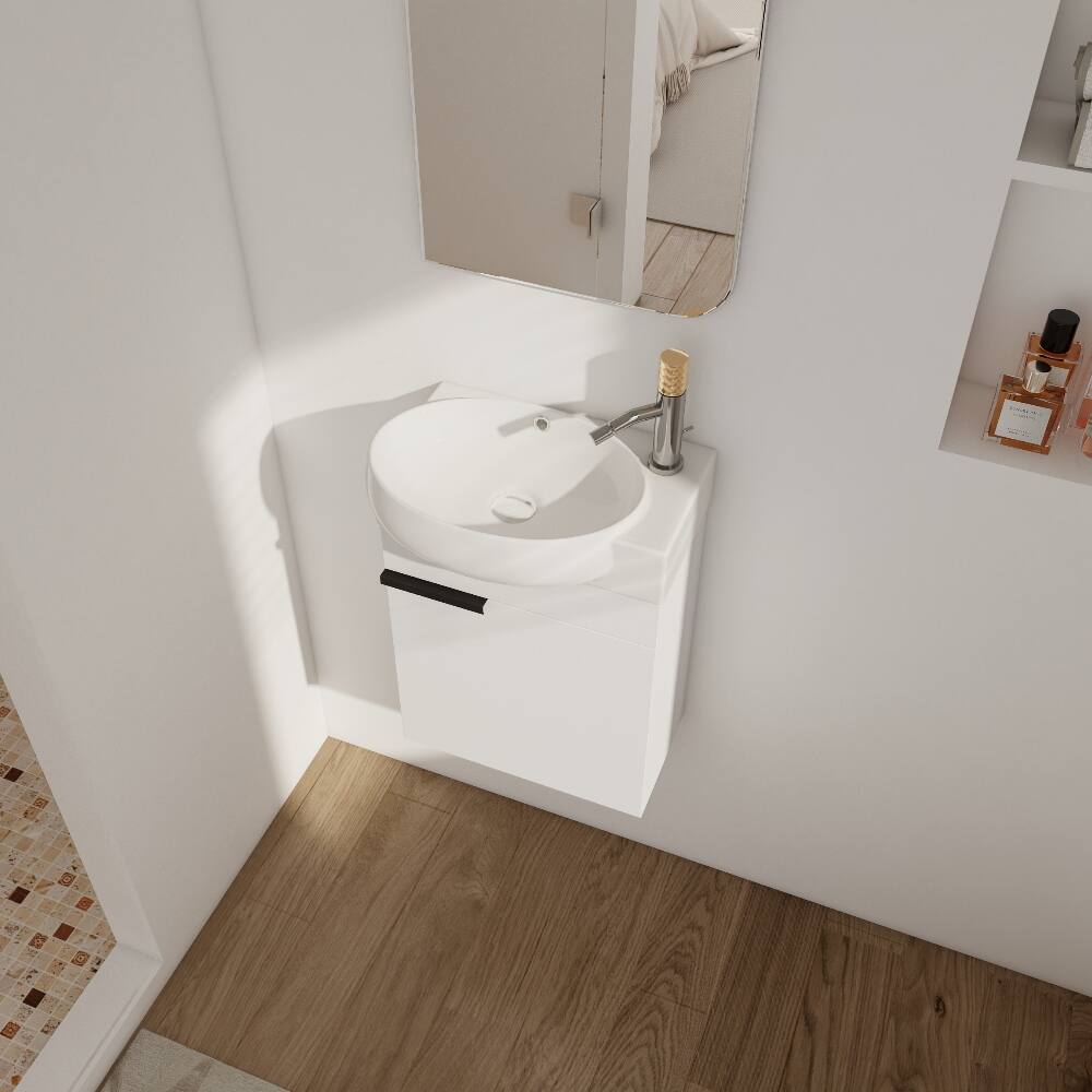 Back. Loheer - Loheer 16 inch bathroom vanity with sink Gloss White Plywood - Gloss White.