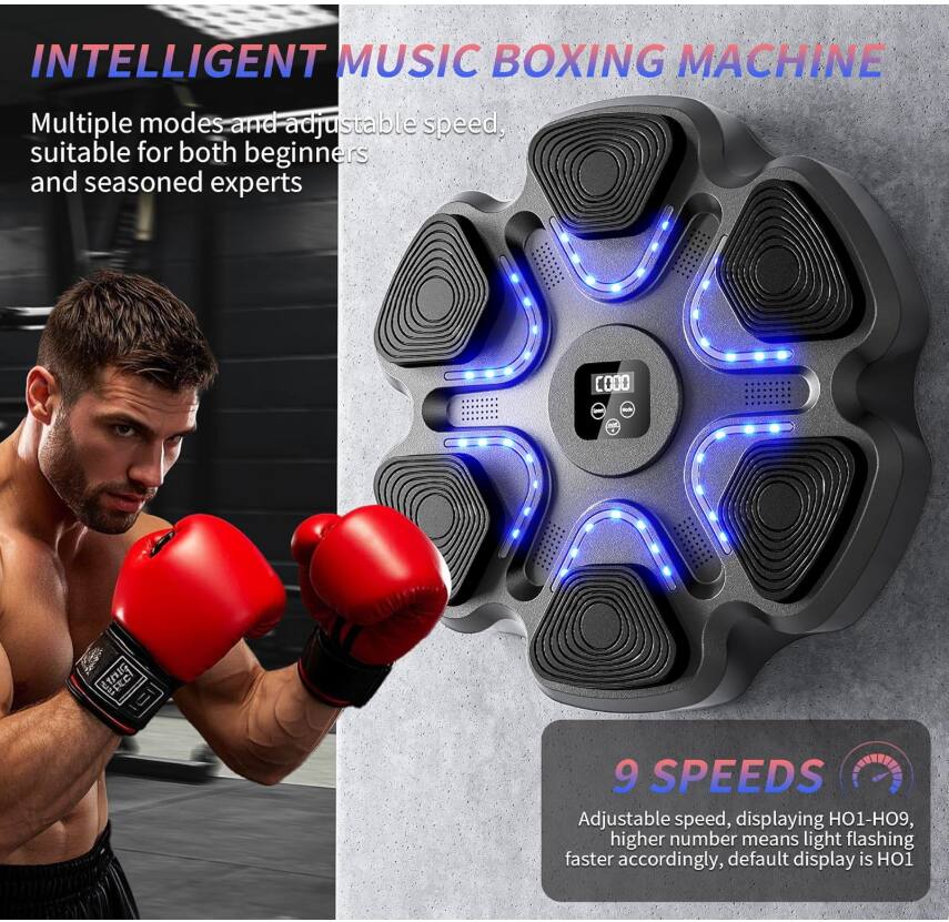 INTELLIGENT MUSIC BOXING MACHINE

Multiple modes and adjustable speed, suitable for both beginners and seasoned experts

9 SPEEDS

Adjustable speed, displaying HO1-HO9, higher number means light flashing faster accordingly, default display is HO1