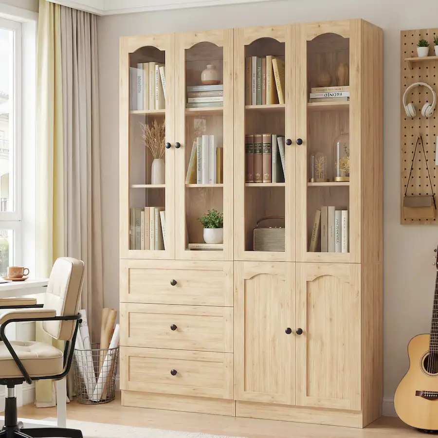 Aheaplus 80'' Tall Pantry Cabinet Set of 2, with 3 Drawers, Glass Doors ...
