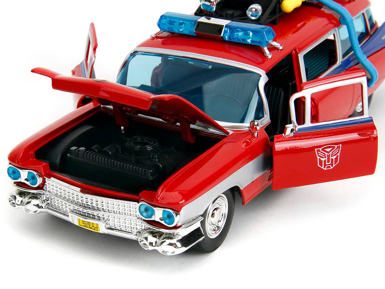 Alt View 2. Jada - 1959 Cadillac Ambulance Ecto-1 Red "Transformers" TV - "Ghostbusters" (1984) Movie Crossover1/24 Model Car by Jada.