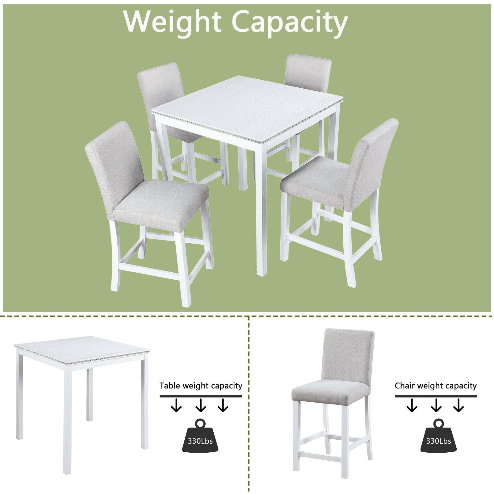 Weight Capacity

Table weight capacity: 330Lbs

Chair weight capacity: 330Lbs