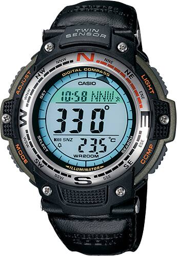 Angle. Casio - Men's Digital Compass Twin Sensor Sport Watch - Green.