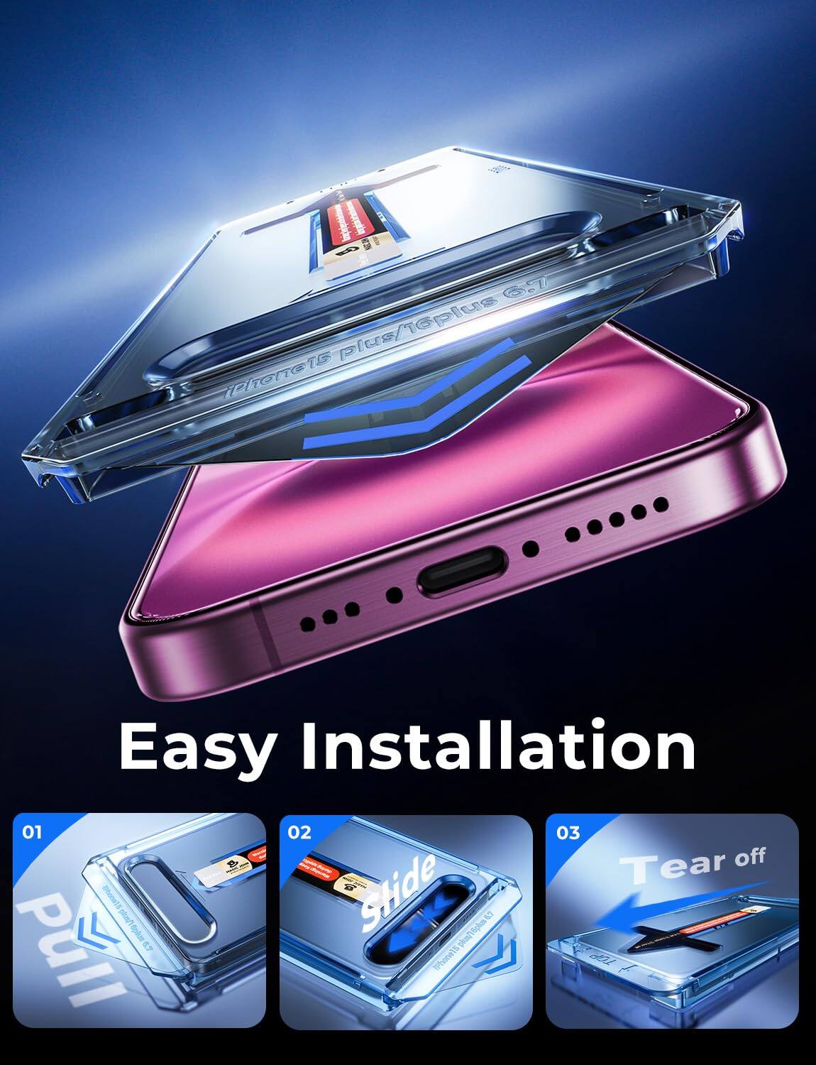 NOCOM 6.7 plus/16plus iPhone15  
Easy Installation  
01 02 03  
Tear off  
plus/ splus 5.7  
Slide plus/16pkm plus/ 6plus 6.7  
Pull iPhone15 5 TOP