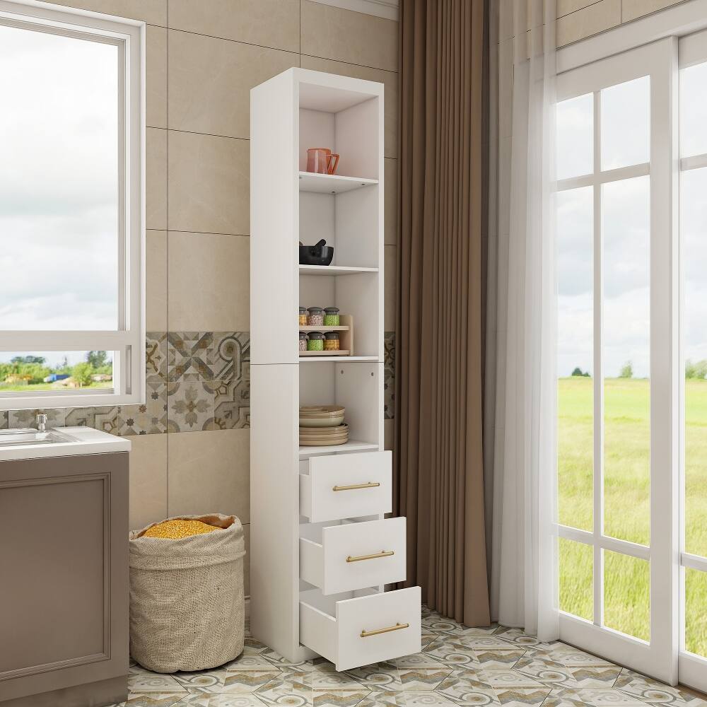 Alt View 1. Loheer - Loheer Tall White Storage Cabinet Narrow Freestanding Cabinet with Drawers and Shelves for Bathroom Bedroom - White.