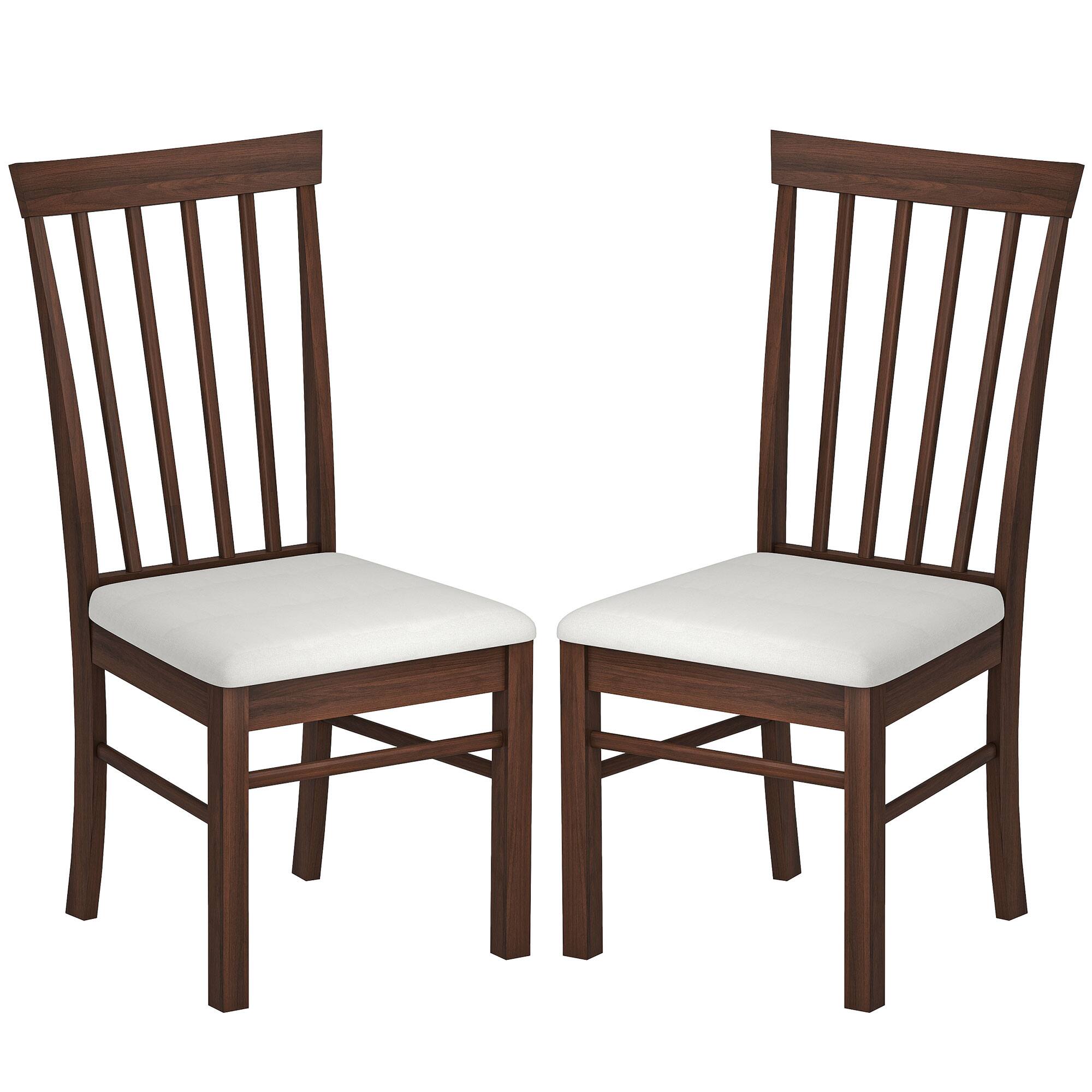 Homcom - Wooden Dining Chairs Set of 2, Farmhouse Upholstered, Rubber Wood Frame, Dark Brown & Beige - Dark Brown and Beige