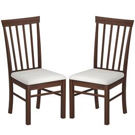Homcom - Wooden Dining Chairs Set of 2, Farmhouse Upholstered, Rubber Wood Frame, Dark Brown & Beige - Dark Brown and Beige