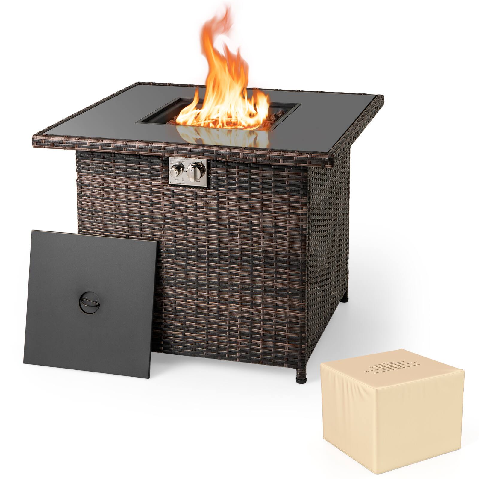 Alt View 1. Gymax - Gymax 32.5'' Propane Fire Pit Table Outdoor Wicker Gas Firepit w/Stainless Steel Burner Brown - Mix Brown.