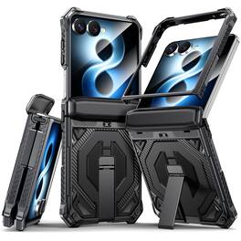 Dteck - Heavy Duty Rugged Magnetic Case For Samsung Galaxy Z Flip8, Foldable Kickstand Shockproof Hinge Protection Cover - Black