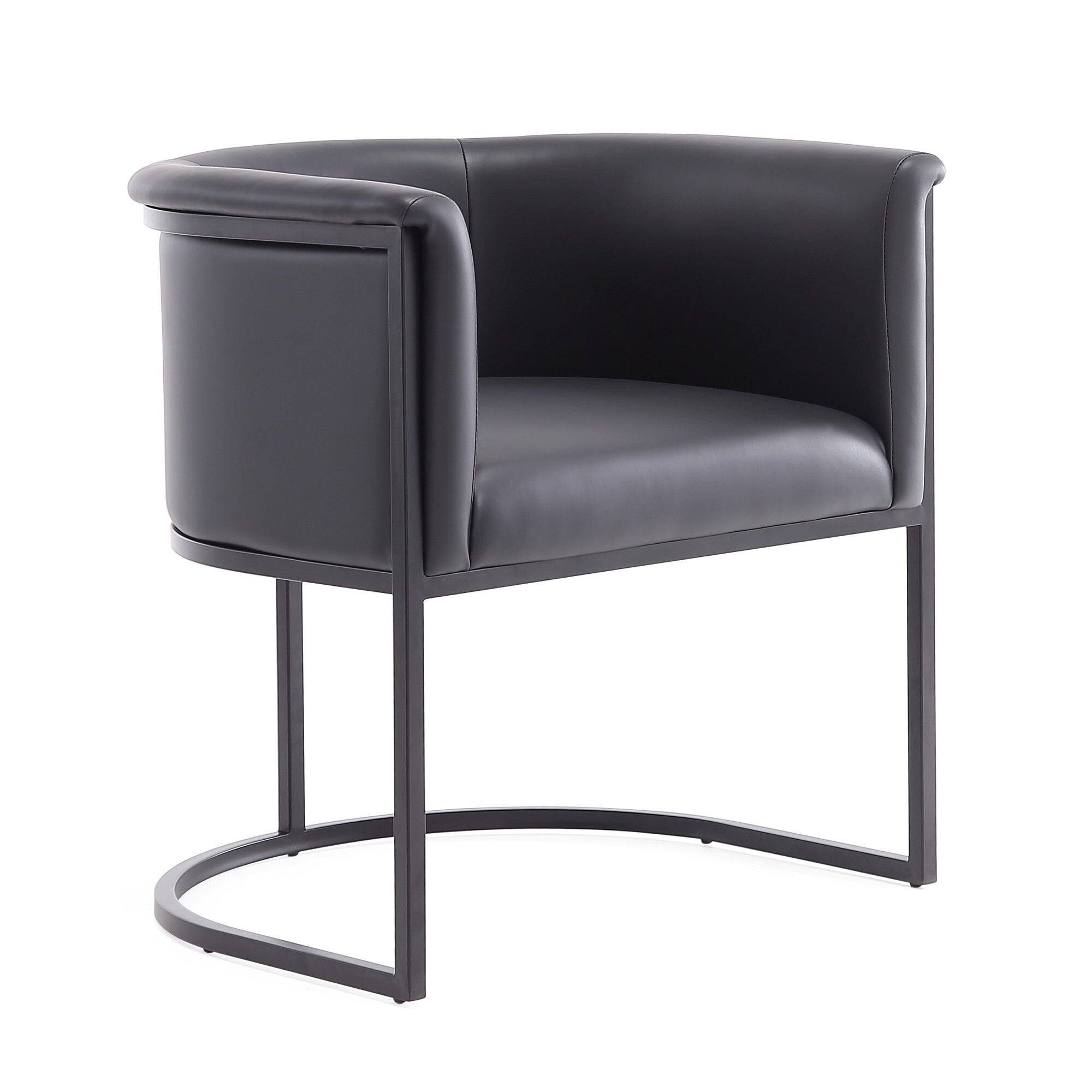 Front. Manhattan Comfort - Cosmopolitan Mid-Century Modern Metal Vegan Leather Dining Chair - Black.