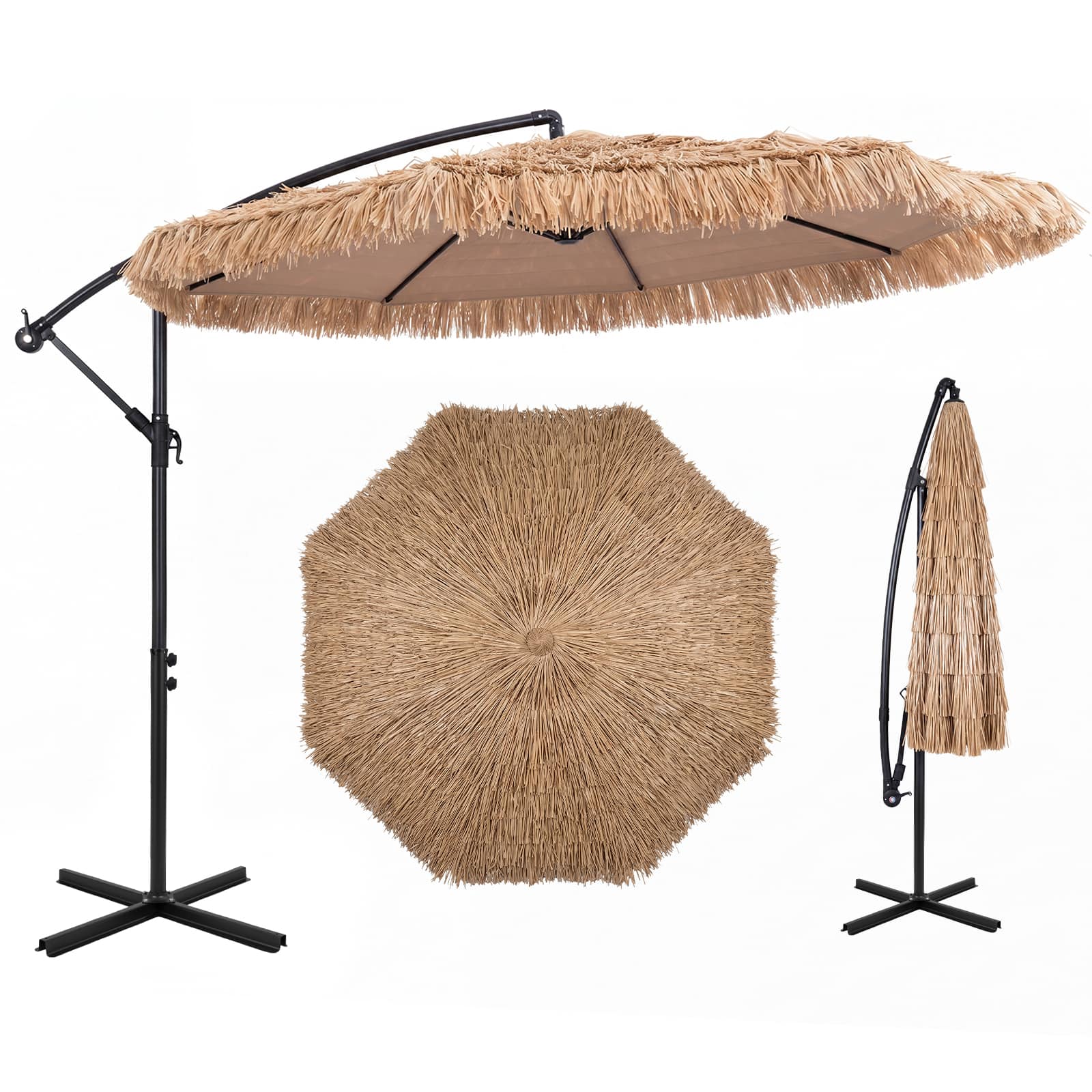 Gymax - 10' Solar Thatched Cantilever Umbrella Patio Offset Hanging Umbrella w/ 12 Modes - Yellow price history on PriceWatchPro