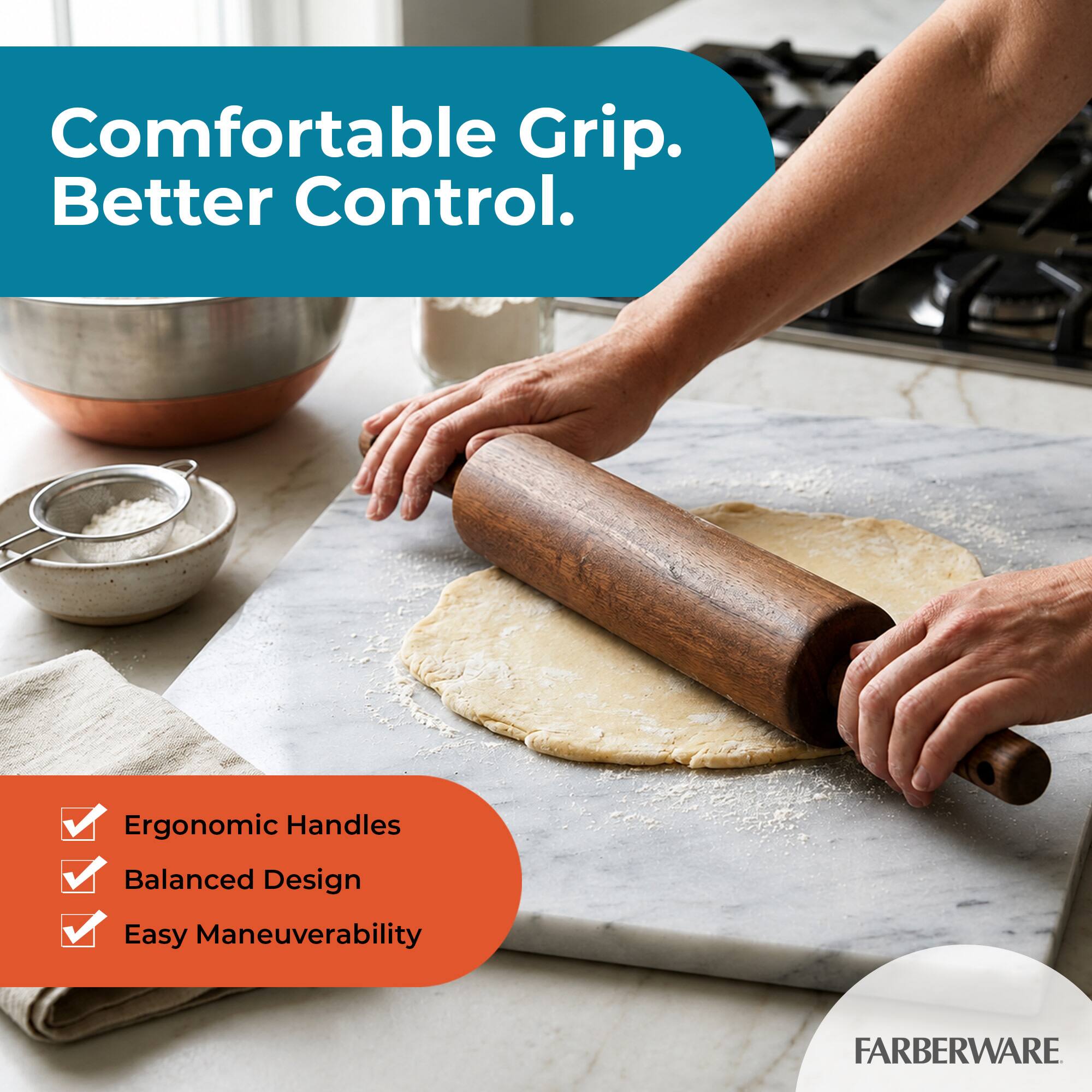 Comfortable Grip. Better Control. Ergonomic Handles. Balanced Design. Easy Maneuverability. FARBERWARE