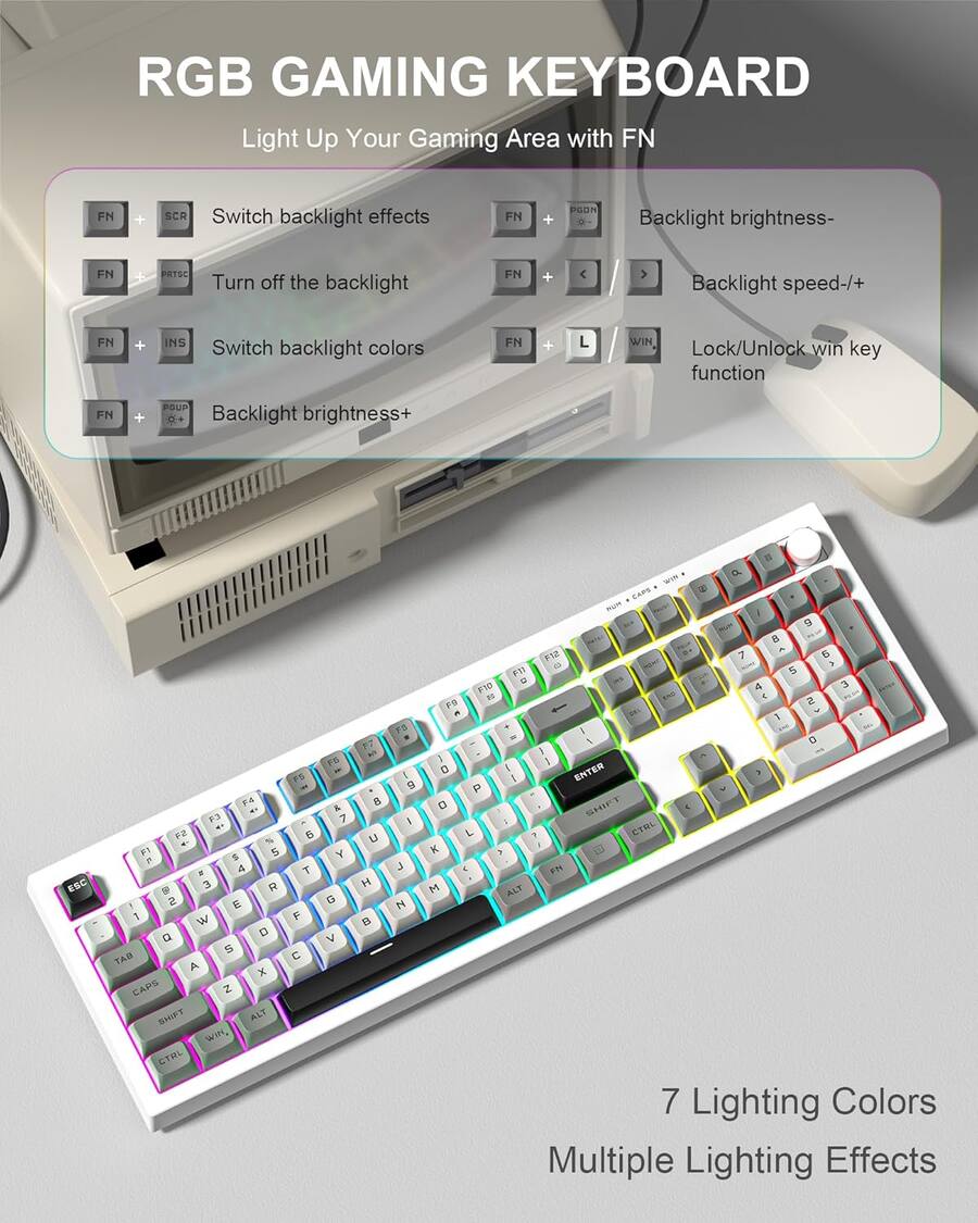 Pgdn Keyboared Key Womier K105 Full Size Wired Membrane Keyboard,RGB Quiet Anti ghosting ...