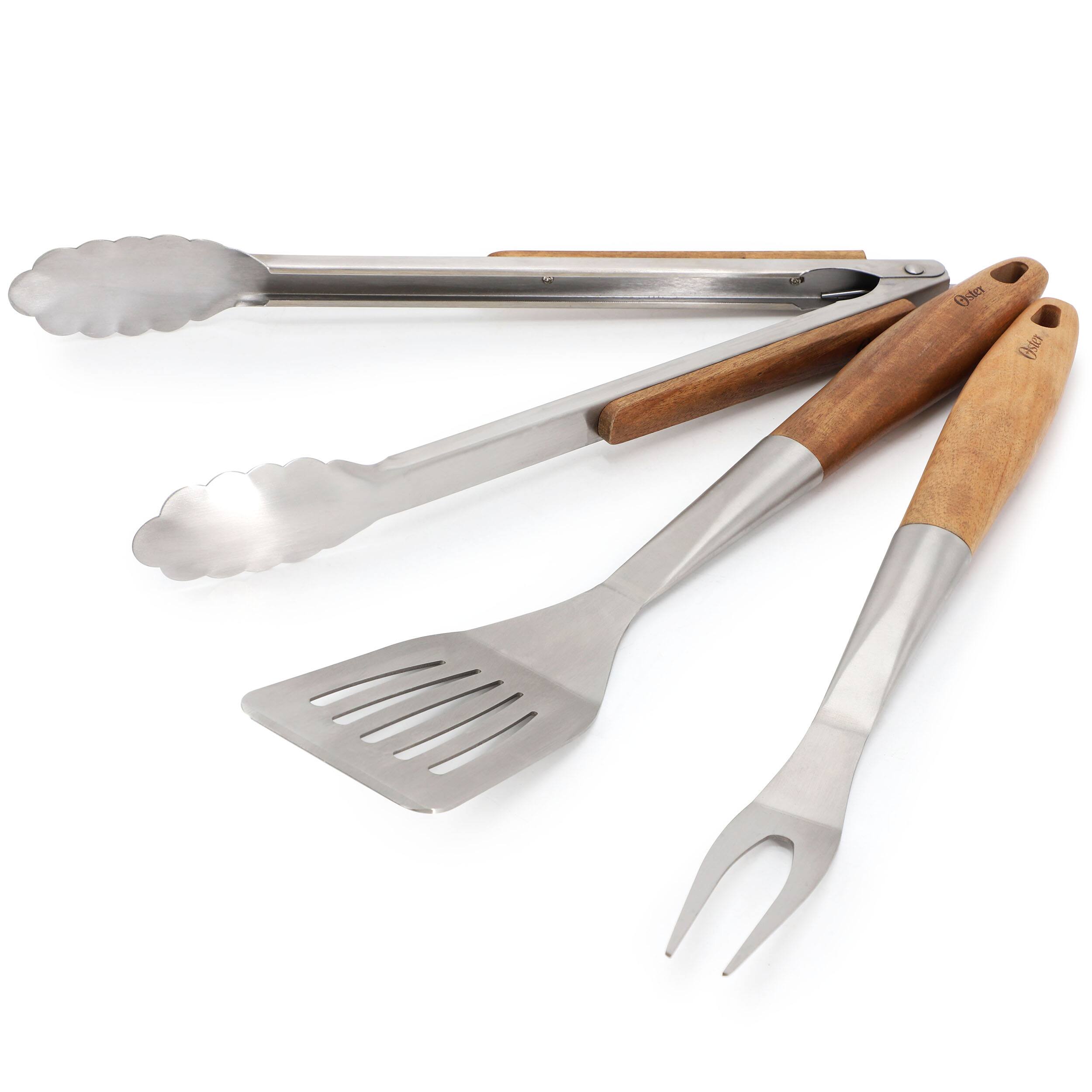 Alt View 1. Oster - Oster Balincourt 3 Piece Stainless Steel and Wood BBQ Tool Set in Brown - Brown.