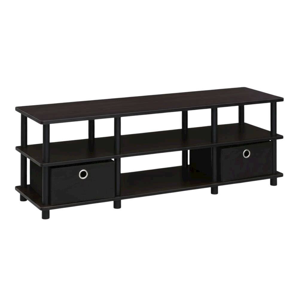 Alt View 3. FurniFact - Espresso/Black TV Stand with Storage Bins and Wood Construction - Brown Black.