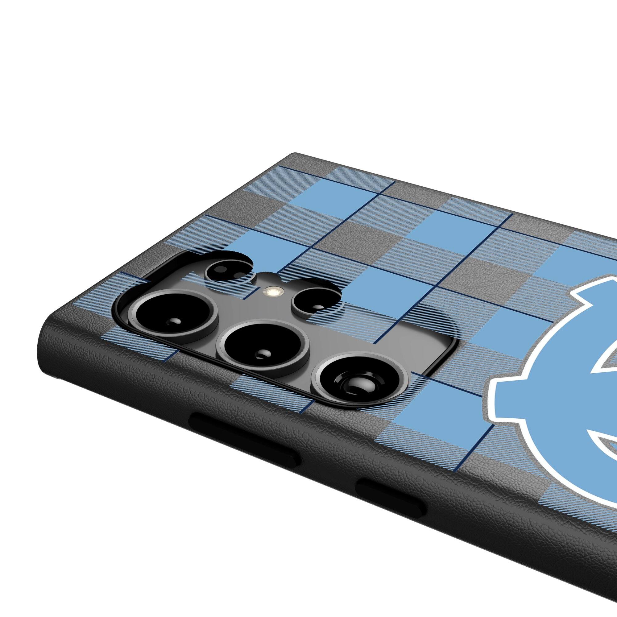 Alt View 3. Keyscaper - North Carolina Tar Heels Plaid Galaxy Magnetic Bump Case - S25 - Black.