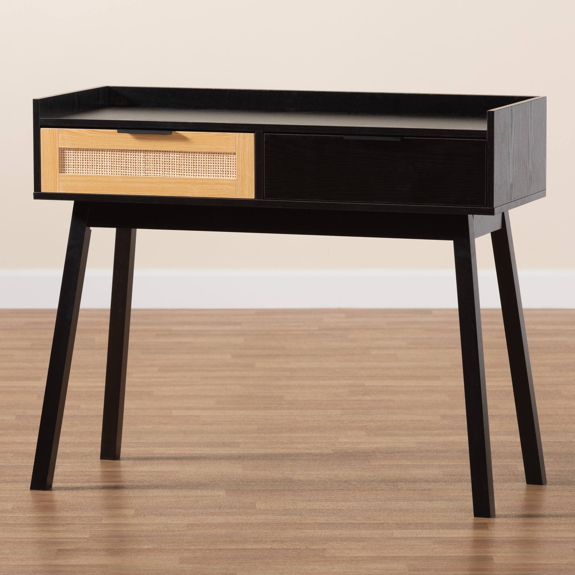 Alt View 6. Baxton Studio - Kalani Mid-Century Modern and Finished Wood 2-Drawer Console Table - Dark Brown /Natural Brown.