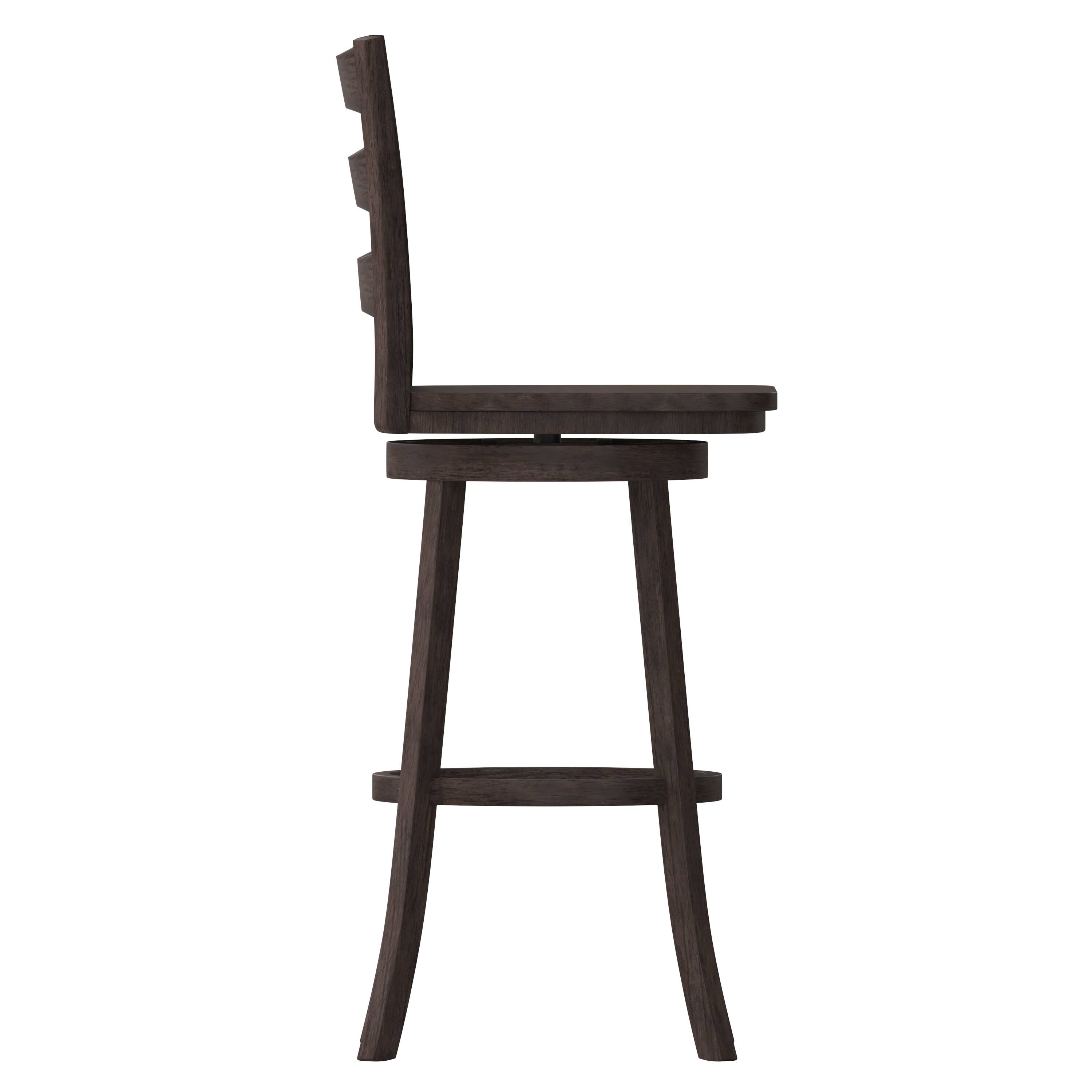Left. Flash Furniture - Liesel Commercial Grade Wooden Classic Ladderback Swivel Bar Height Barstool with Solid Wood Seat, Gray Wash Walnut - Gray.