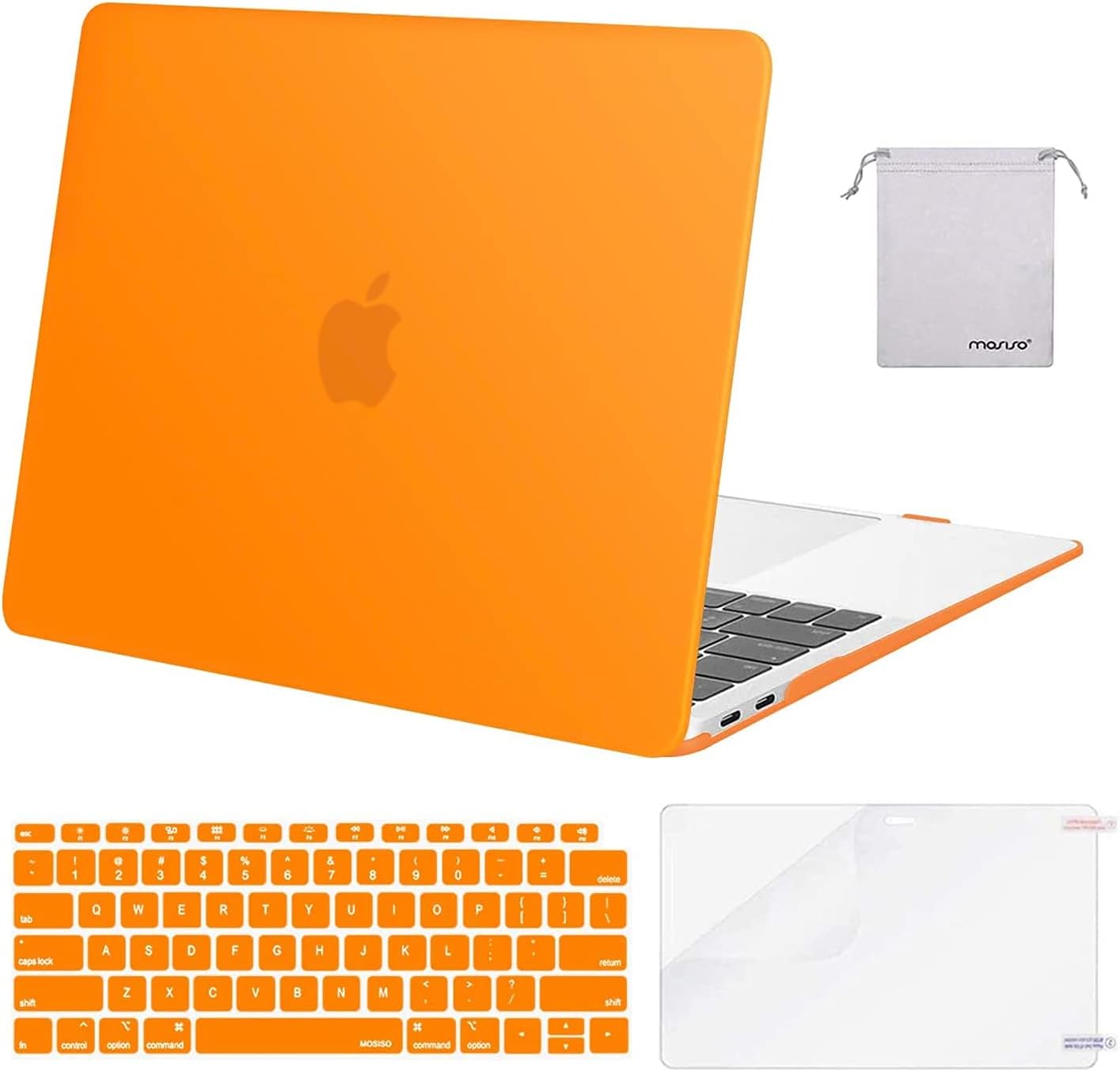 mosiso - 4IN1 Case Kit for MacBook Air 13 inch M1 A2337 A2179 A1932 2021-2018, Hard Shell&Keyboard Cover&Screen Protector&Pouch - Orange