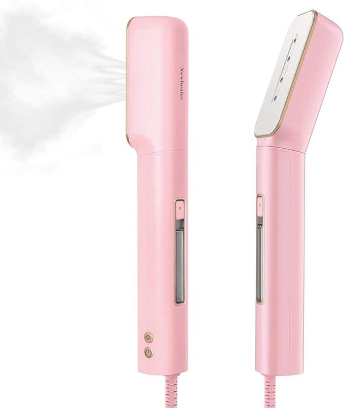 Front. Newbealer - Portable Travel Iron,100-240V Clothes Steamer,Dry Ironing&2 Steam Levels,Non-Stick Ceramic Soleplate,Self Cleaning - Pink.