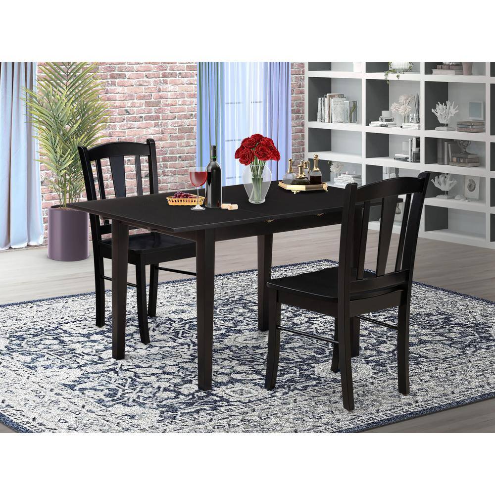 Alt View 3. East West Furniture - NFDL3-BLK-W - 3-Piece Kitchen Dining Room Set- 2 Modern Dining Chairs with Wooden Seat and Slatted Chair Back - - Black.