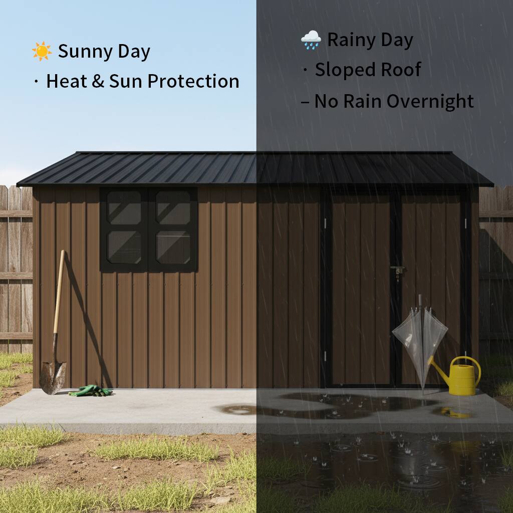 Sunny Day  
- Heat & Sun Protection

Rainy Day  
- Sloped Roof  
- No Rain Overnight