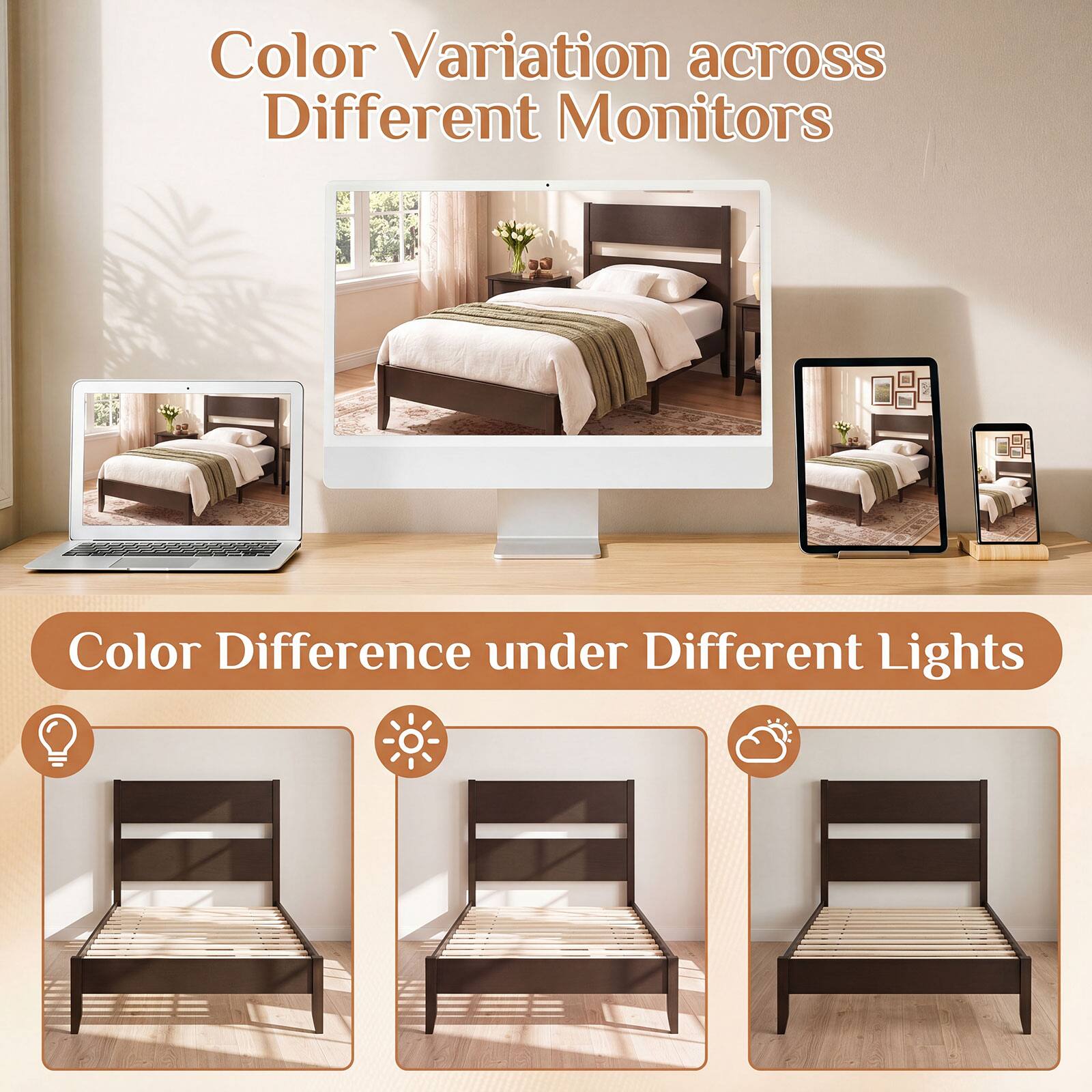 Color Variation across Different Monitors  
Color Difference under Different Lights