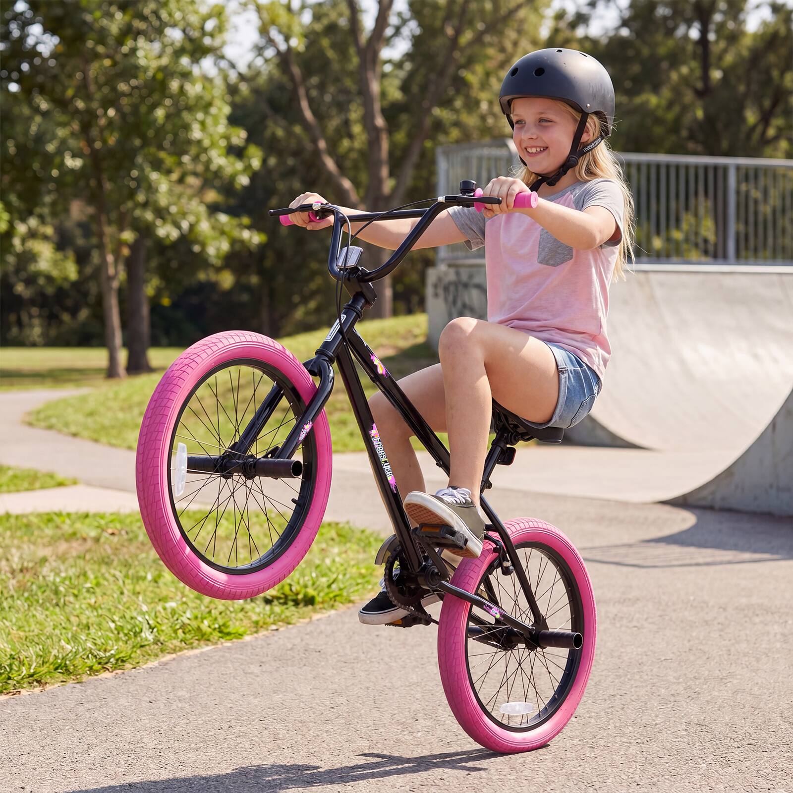 Alt View 1. Costway - Costway Freestyle BMX Bike, 20" Trick Bicycle with 360 Degree Steering, Adjustable Seat - Pink.