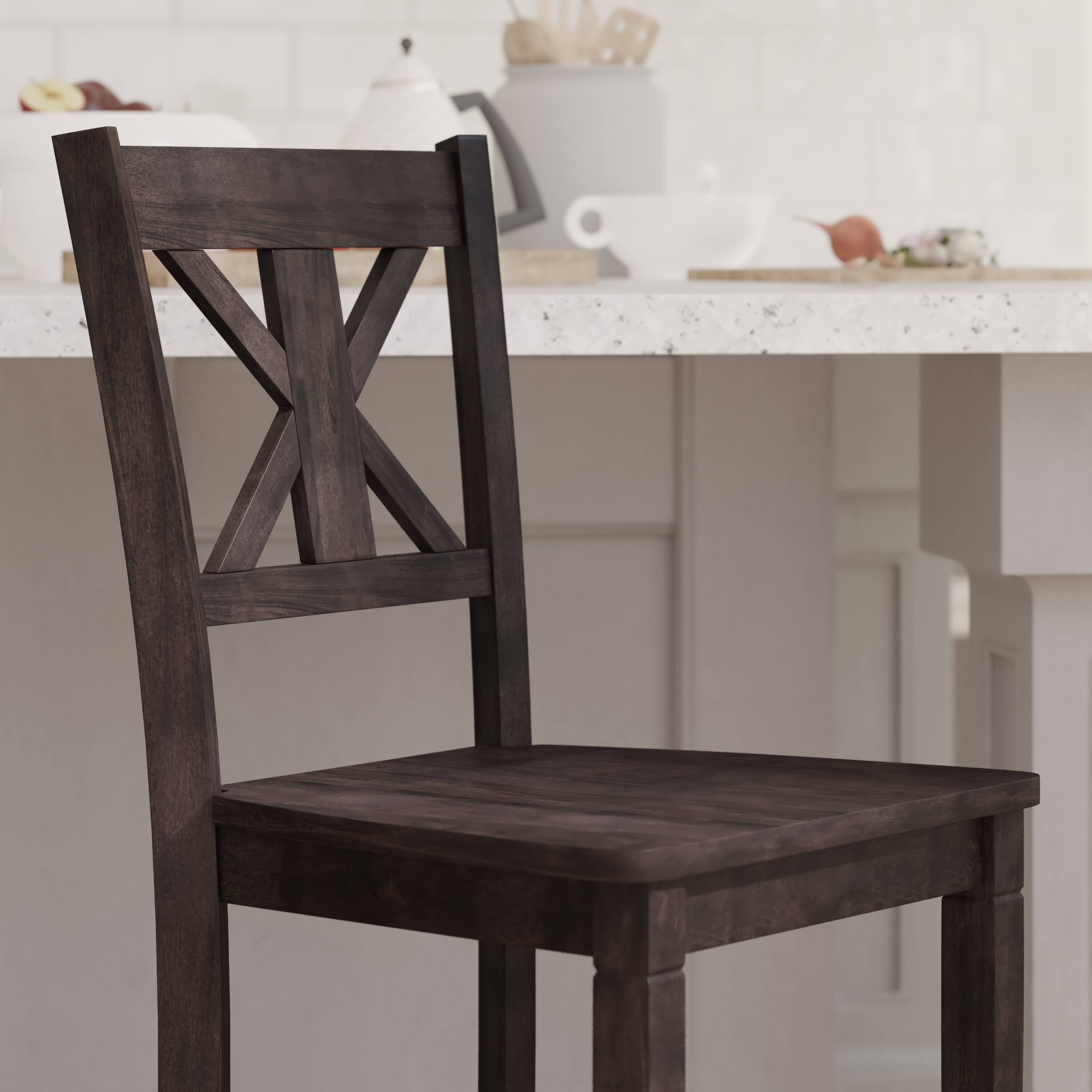 Alt View 5. Emma + Oliver - Lara Set of 2 Wooden Modern Farmhouse Bar Height Dining Stool with Decorative Carved Backrest and Wood Seat - Gray Wash Walnut.