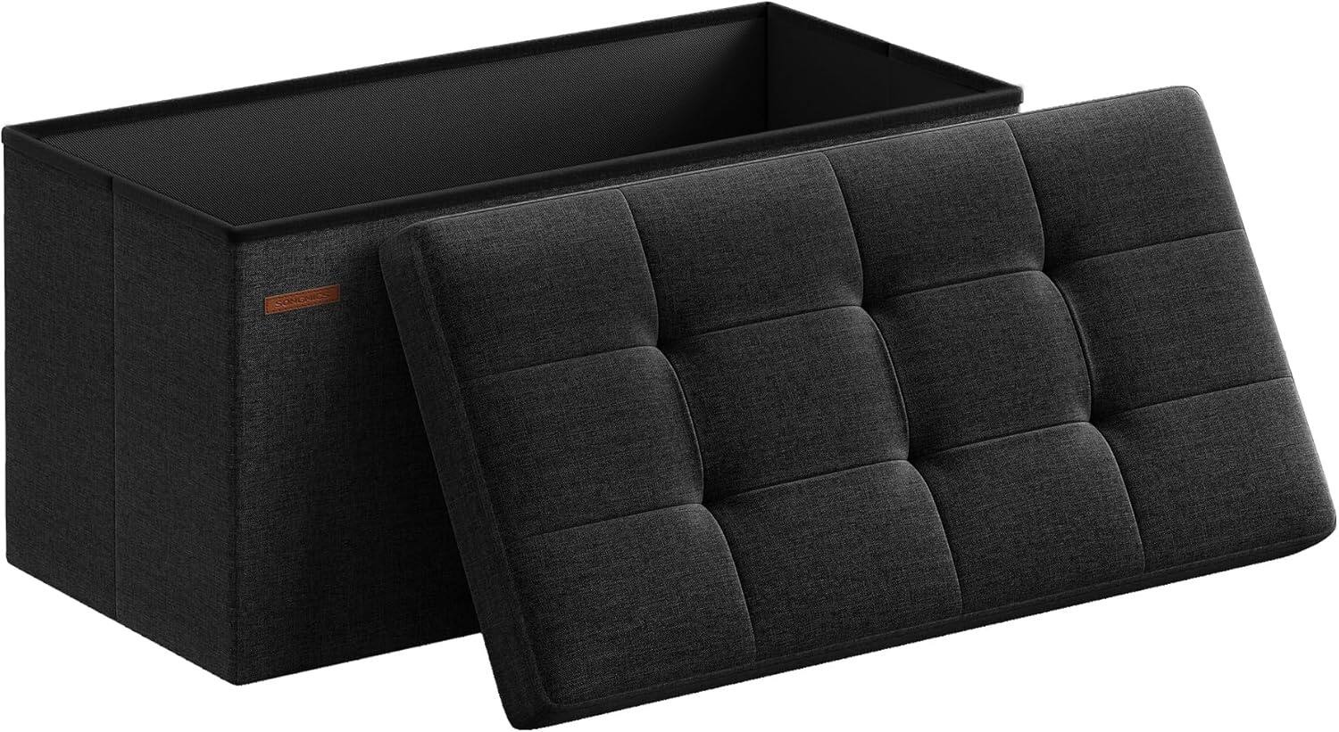 Front. Songmics Home - SONGMICS Mazie Collection 30-Inch Folding Storage Ottoman Bench – Ink Black - Black.