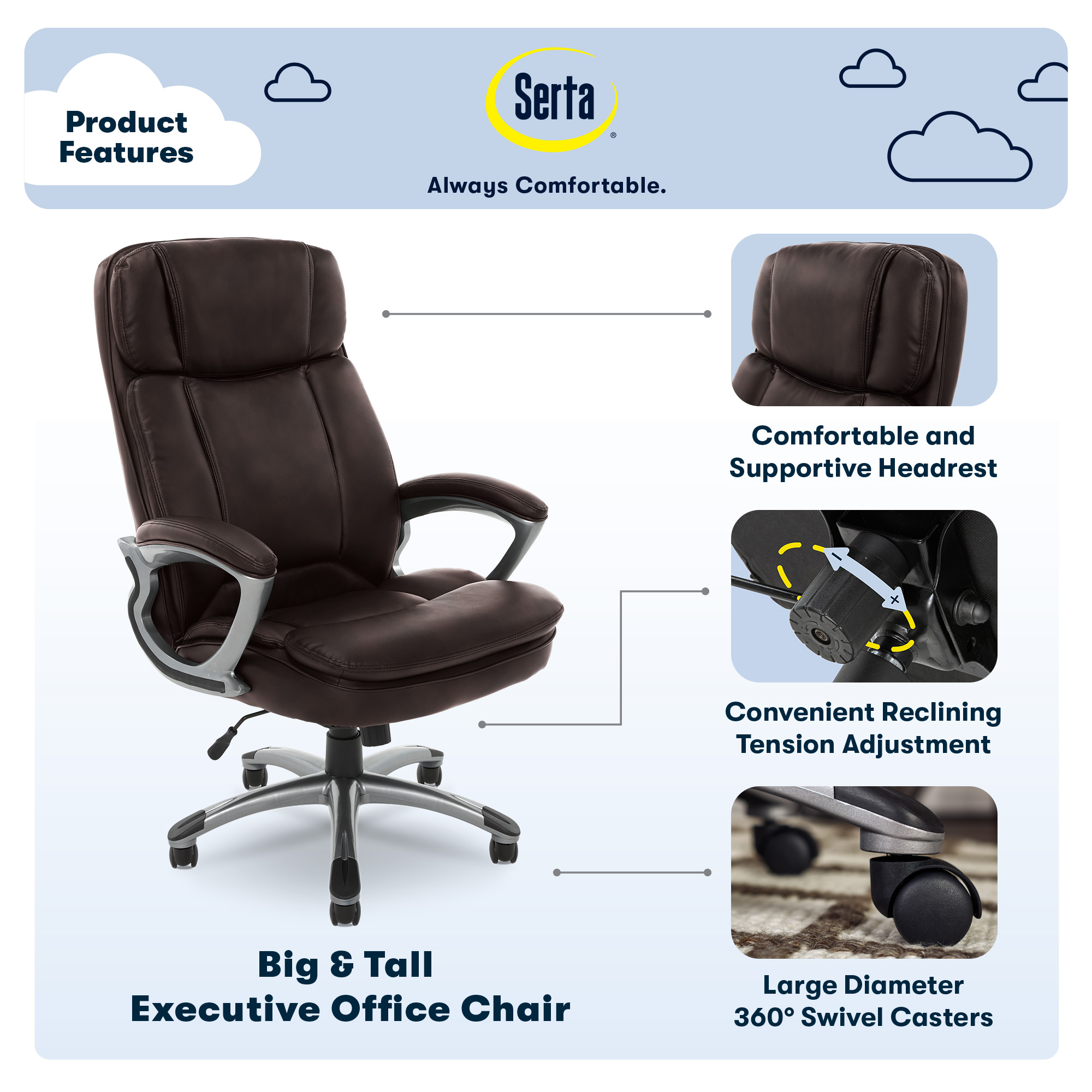 Angle View: Serta - Fairbanks Bonded Leather Big and Tall Executive Office Chair - Chestnut
