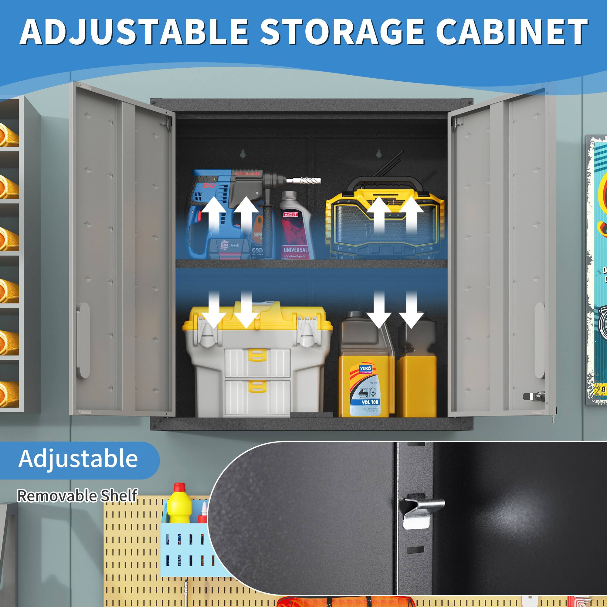ADJUSTABLE STORAGE CABINET

Adjustable Removable Shelf
