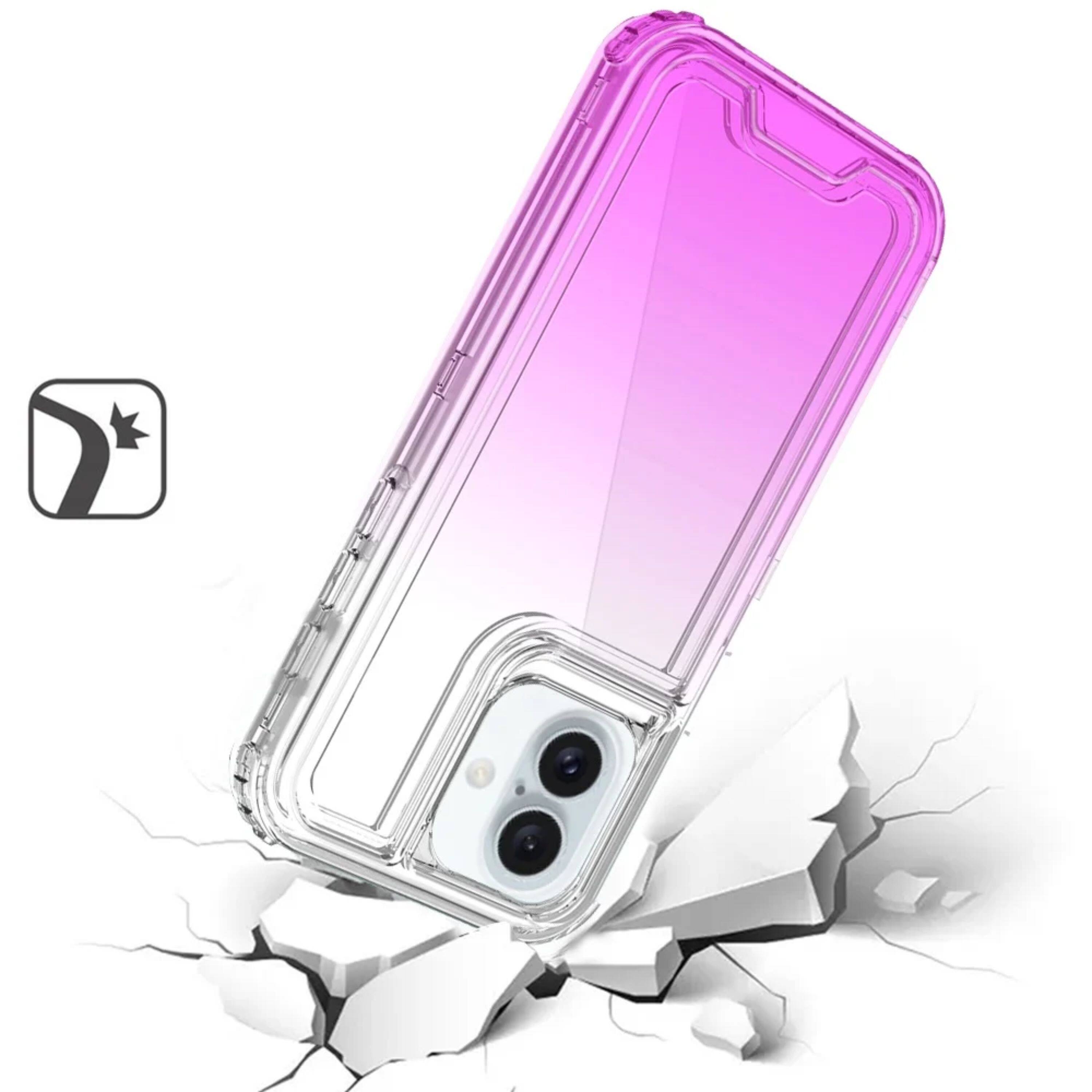 Left. Kitcheniva - Two-Tone 3-in-1 Shockproof Case With Tempered Glass For iPhone 16 Clear & Purple - Clear and Purple.