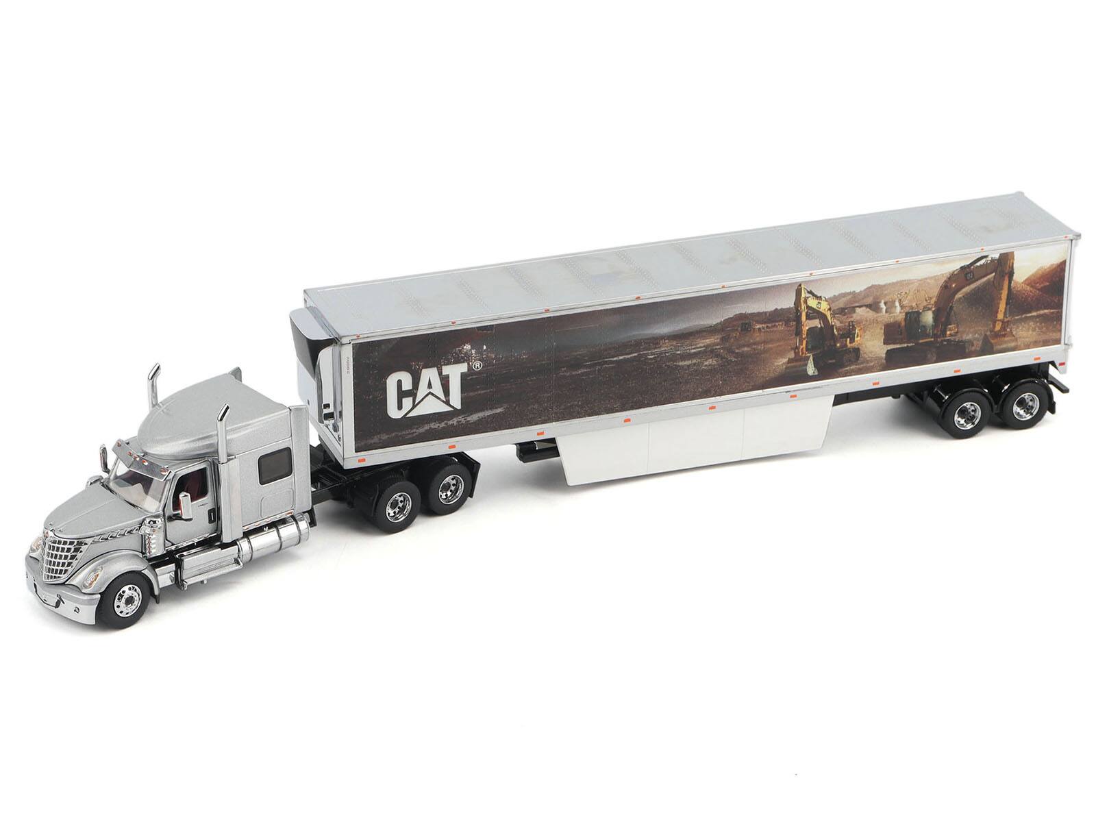 Alt View 5. Diecast Masters - International Lonestar Truck w/Sleeper Silver Metallic with "CAT Caterpillar" Trailer 1/50 Model by Diecast Masters.