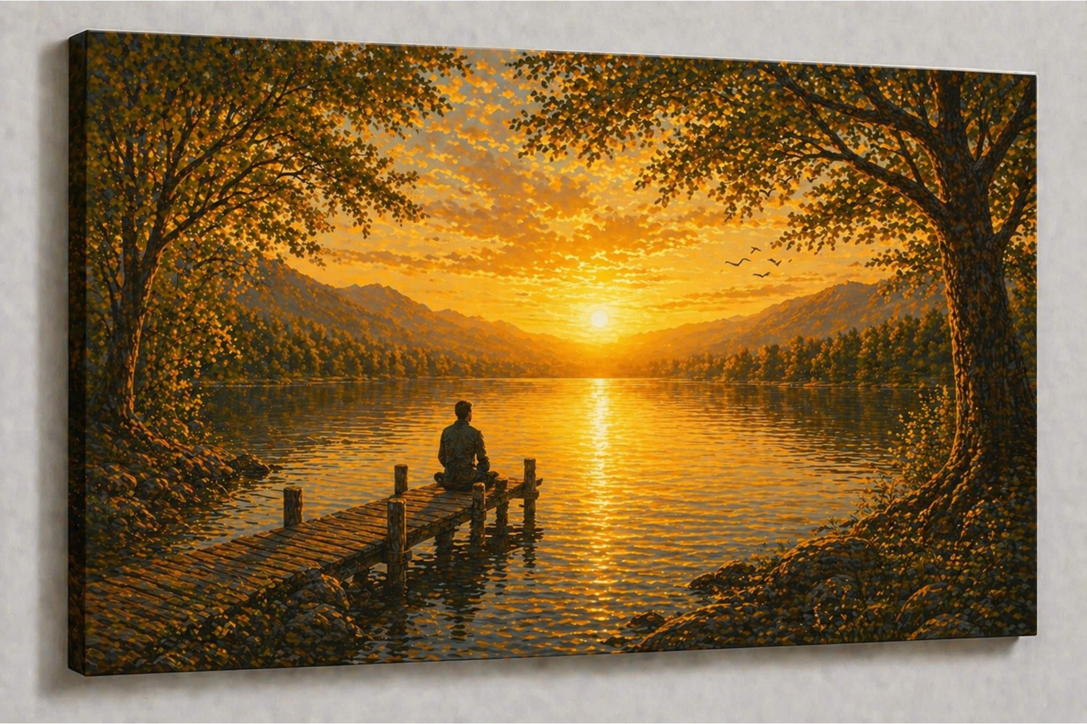 FC Design - Large Canvas 24x36" Frameless Golden Color Reflection Moment Art Painting Home Wall Décor - MultiColor