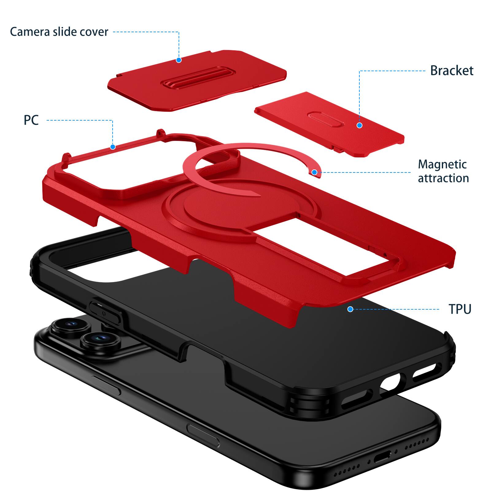 Camera slide cover  
Bracket  
PC  
Magnetic attraction  
TPU