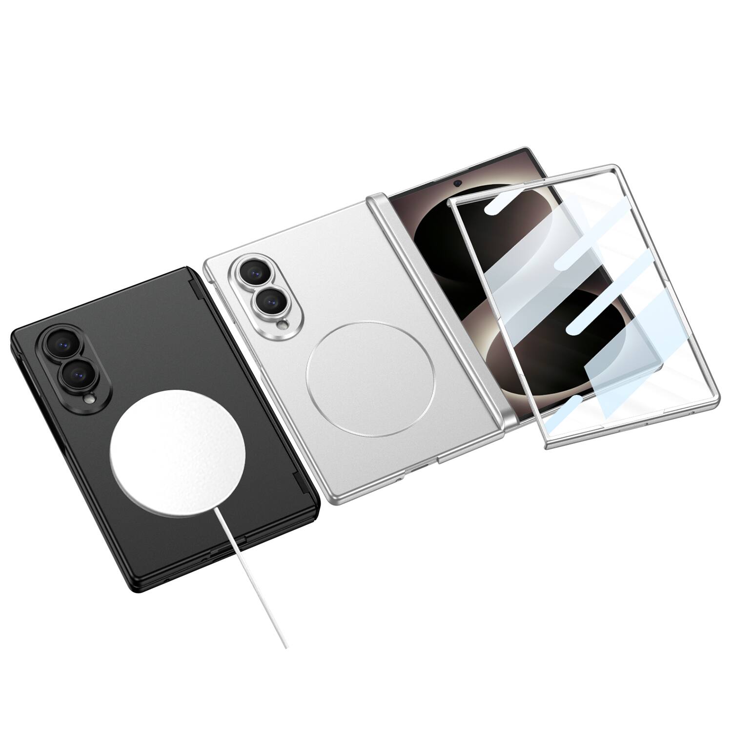 Left. Dteck - Slim Mag Safe Case For Samsung Galaxy Z Fold8,Built-in Screen Protector Shockproof Rugged Cover + Magnetic Hinge - Gray.