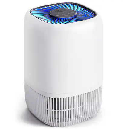 Front. GlowWise - H13 HEPA Air Purifier for Home, 1076 Ft², Quiet 360° Filter for Pet Hair, Smoke, Odors, Pollen, Compact, 3-Speed - White.