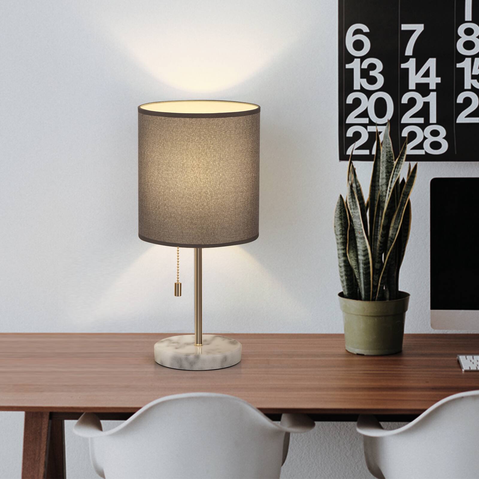 Back. Oumilen - Modern Table Lamp with Marble Base Nightstand Lamp for Bedroom Living Room Gray.