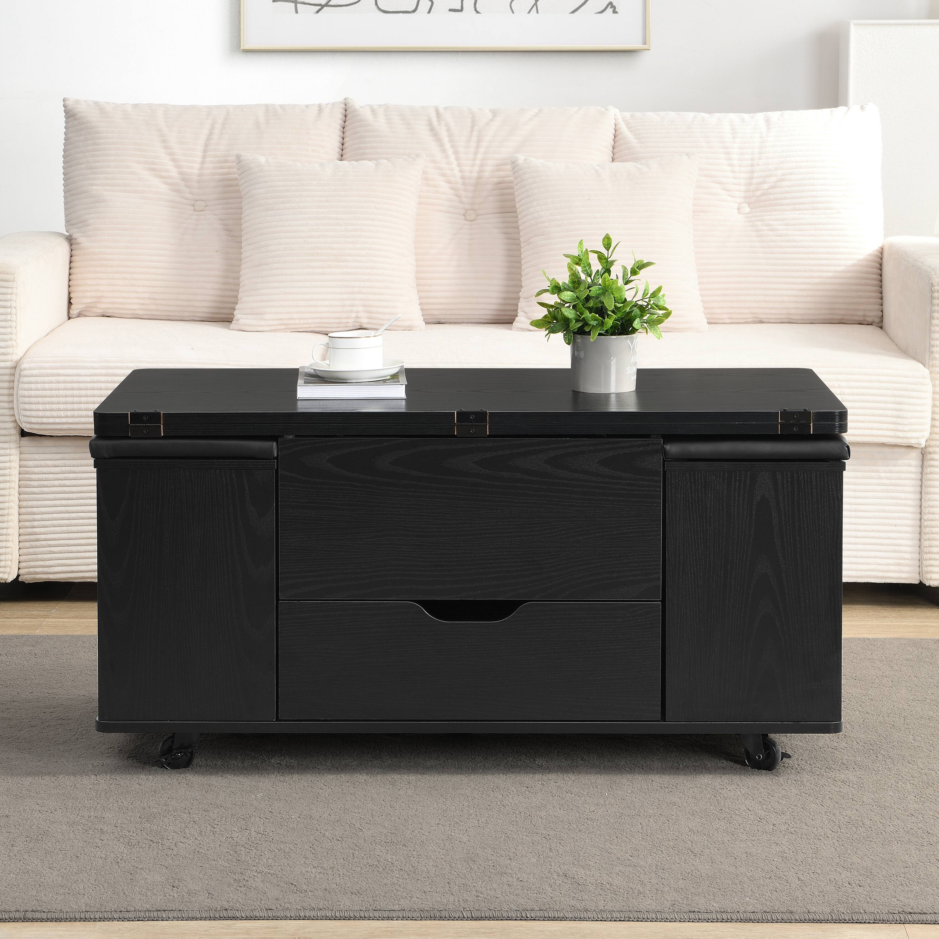 Alt View 8. Ecooso - Coffee Table Lift-Top Multi-Functional with Hidden Storage and 4 Stools, Modern Design for Living Room - Black.