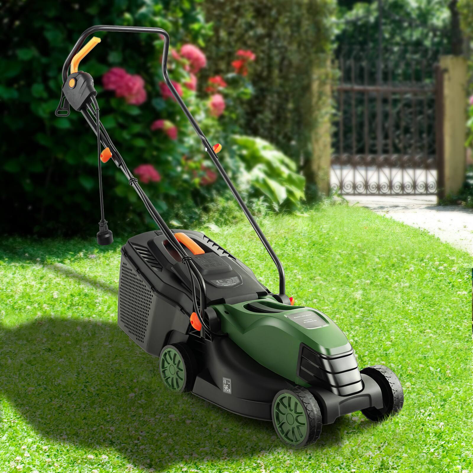 Alt View 6. SKONYON - Corded Electric Lawn Mower with 13.5 Inch Cutting Width Adjustable Height and 9 Gal Collection Bag - Green.